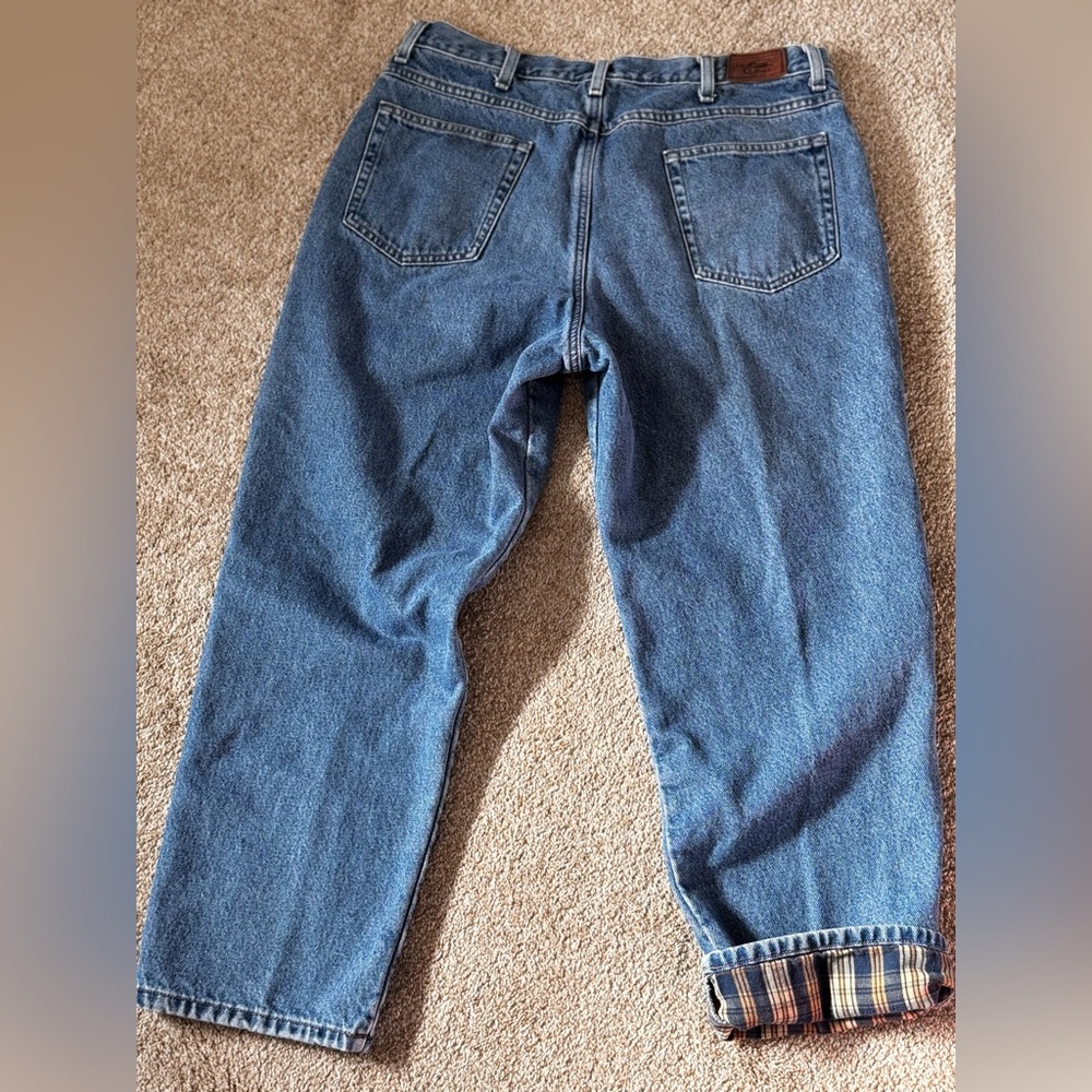 Vintage LL Bean Flannel Lined Jeans Mens 33 x 29 Blue Denim Straight Leg USA 90s - Picture 3 of 12